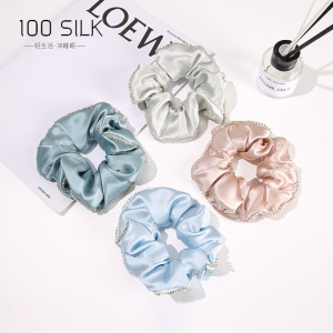 Rhinestone Decoration Best Quality Silk Scrunchies for Ladies Hair 